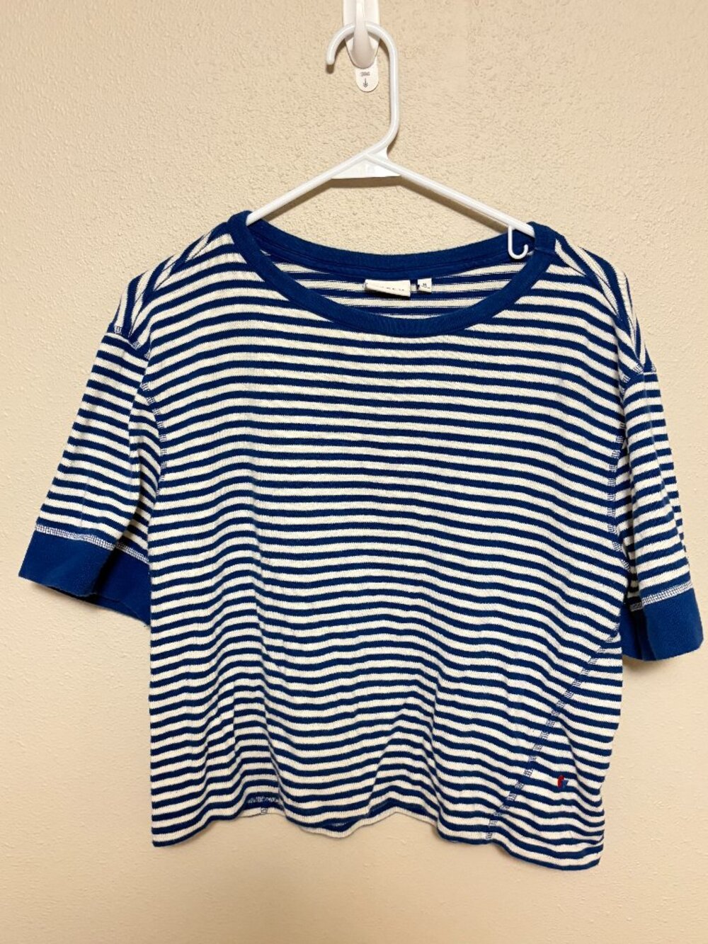 Clare V Le Bateau Tee Cobalt Cream Stripe Cropped Top Size M